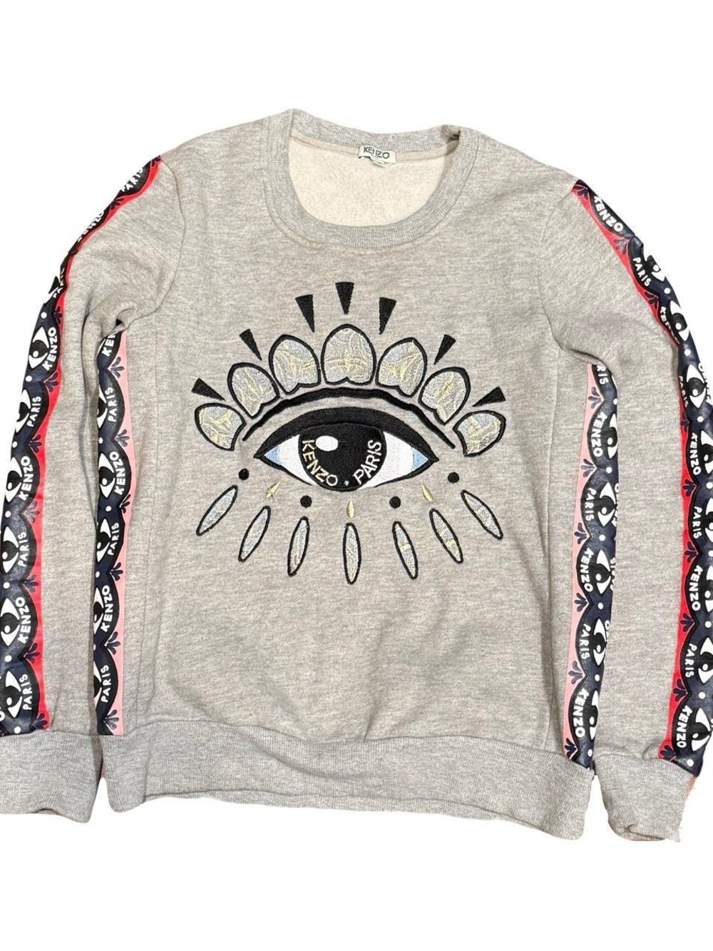 Kenzo Paris Archive Eye Embroidered Grey Slim Fit Crewneck